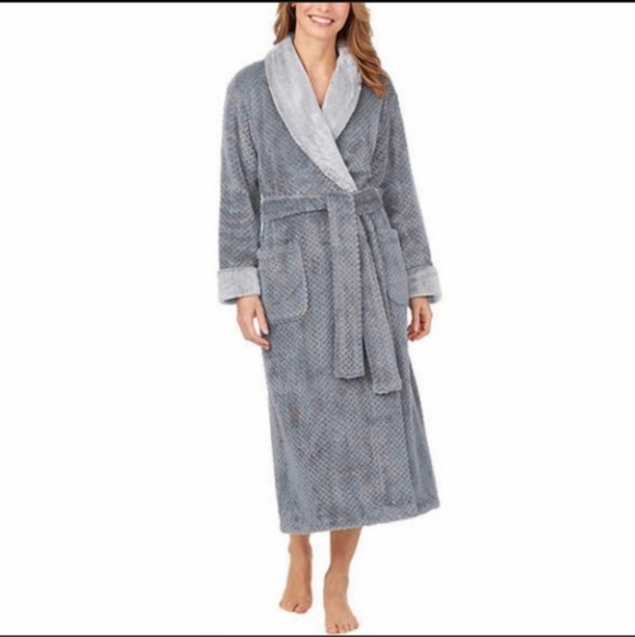 Carole Hochman Women's Gray Long Plush Robe Wrap Belted Tie Closure Size Large - Picture 2 of 11